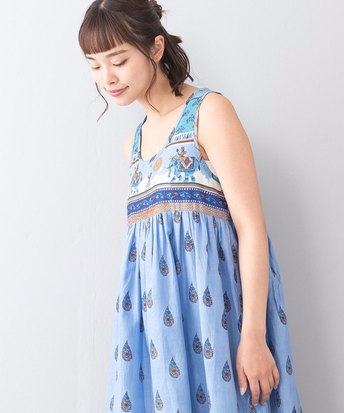 インド綿マキシワンピース 袖無し 総柄（ワンピース）｜LB/S （エル
