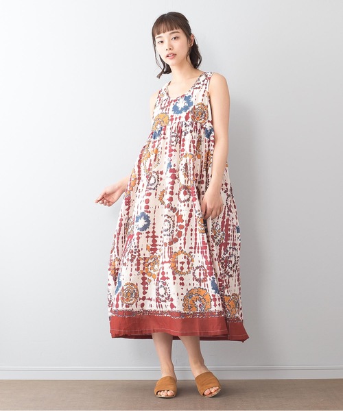 インド綿マキシワンピース 袖無し 総柄（ワンピース）｜LB/S （エル