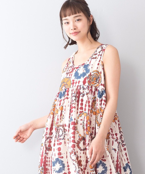 LB/S (エルビーエス)の「インド綿マキシワンピース 袖無し 総柄(ワンピース・レディース・スカイブルー/ベージュ/ネイビー/オフホワイト/ブルー/マスタード/ブルー系その他/ワイン・FREE)」の9枚目の写真