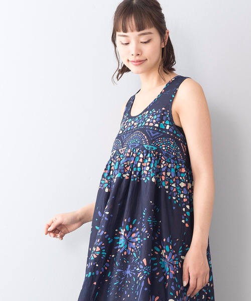 インド綿マキシワンピース 袖無し 総柄（ワンピース）｜LB/S （エル