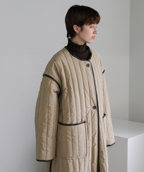 select MOCA（セレクトモカ）の「キルティングパイピングロングコート（ノーカラーコート・レディース・ブラック/アイボリー/モカ・FREE）」の9枚目の写真