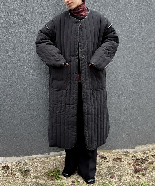 select MOCA（セレクトモカ）の「キルティングパイピングロングコート（ノーカラーコート・レディース・ブラック/アイボリー/モカ・FREE）」の20枚目の写真