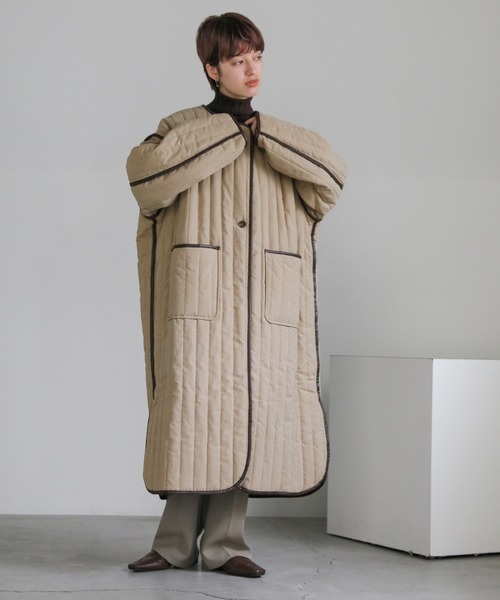 select MOCA（セレクトモカ）の「キルティングパイピングロングコート（ノーカラーコート・レディース・ブラック/アイボリー/モカ・FREE）」の14枚目の写真