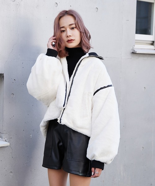 MoNiLEボリューム袖パーカーブルゾン　エコレザー 楽天市場】ナイロン ボリューム ミドル丈 マウンテンパーカー