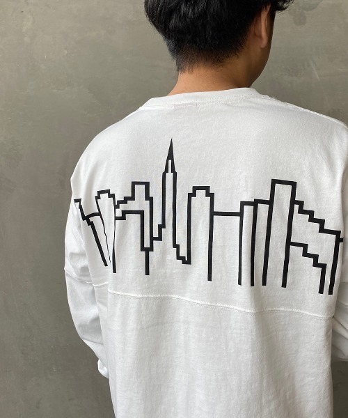 tシャツ 「MANHATTAN PORTAGE/マンハッタンポーテージ」 ワンポイントスカイラインロゴ 袖プリントロンT レディース メンズ MANHATTAN PORTAGE/マンハッタンポーテージ] ワンポイント