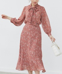 tocco closet | ボウタイりぼんブラウス×スカートのフラワープリントセットアップ(ワンピース)
