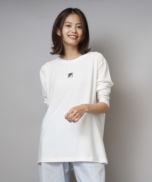 FILA(フィラ)の「【FILA/フィラ】レディースロゴロングTシャツ(Tシャツ/カットソー・レディース・ホワイト/ブラック/パープル/ネイビー/サックスブルー/ピンク/イエロー・MEDIUM/LARGE/X-LARGE)」の2枚目の写真