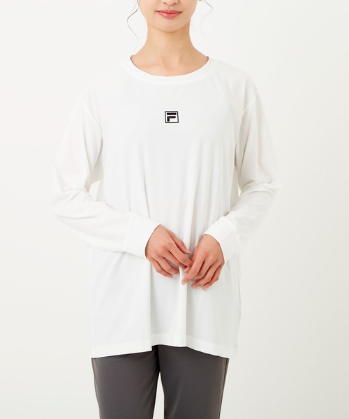 FILA(フィラ)の「【FILA/フィラ】レディースロゴロングTシャツ(Tシャツ/カットソー・レディース・ホワイト/ブラック/パープル/ネイビー/サックスブルー/ピンク/イエロー・MEDIUM/LARGE/X-LARGE)」の8枚目の写真