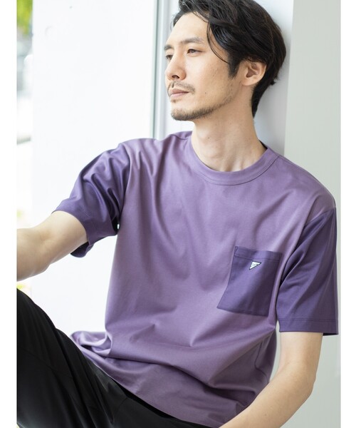 THE SHOP TK （ザ ショップ ティーケー ）の「◆【洗ってもヘタらない】タフTシャツ（Tシャツ/カットソー・メンズ・チャコールグレー/オリーブ/オレンジ/ライトパープル/ライトブルー/ホワイト系7/オフホワイト・02/03/04）」の6枚目の写真