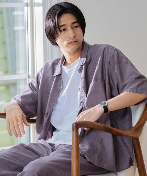 green label relaxing（グリーンレーベルリラクシング）の「OLT＜ 機能 / 手洗い可 ＞ ウォッシャブル TWLNN ワイドカラー 半袖 シャツ（シャツ/ブラウス・メンズ・パープル/ネイビー/オリーブ・SMALL/MEDIUM/LARGE/X-LARGE）」の3枚目の写真