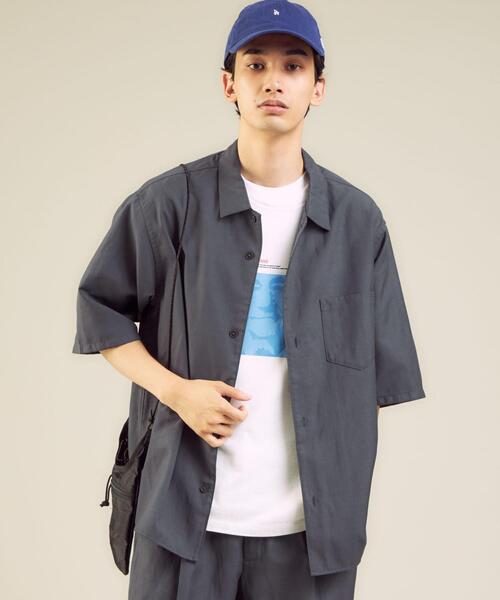 green label relaxing（グリーンレーベルリラクシング）の「OLT＜ 機能 / 手洗い可 ＞ ウォッシャブル TWLNN ワイドカラー 半袖 シャツ（シャツ/ブラウス・メンズ・パープル/ネイビー/オリーブ・SMALL/MEDIUM/LARGE/X-LARGE）」の4枚目の写真