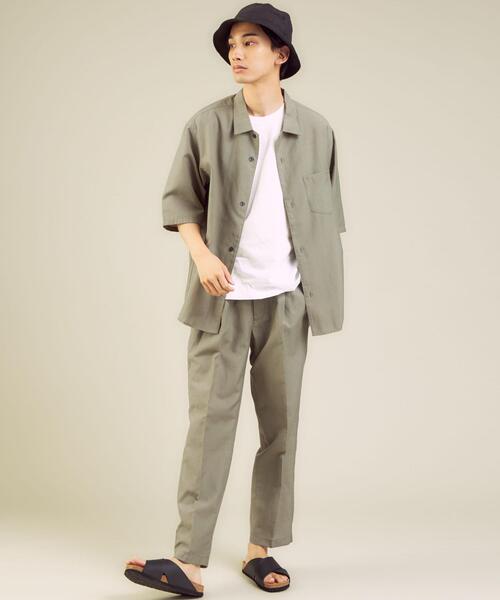 green label relaxing（グリーンレーベルリラクシング）の「OLT＜ 機能 / 手洗い可 ＞ ウォッシャブル TWLNN ワイドカラー 半袖 シャツ（シャツ/ブラウス・メンズ・パープル/ネイビー/オリーブ・SMALL/MEDIUM/LARGE/X-LARGE）」の7枚目の写真