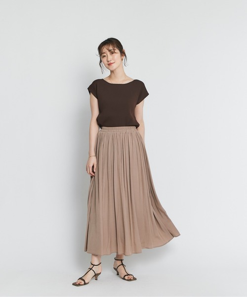 RIVE DROITE（リヴドロワ）の「柔らかく軽やかな印象　レーヨン混ギャザースカート（スカート・レディース・ベージュ/グリーン系その他/チャコールグレー/バイオレット・FREE）」の8枚目の写真