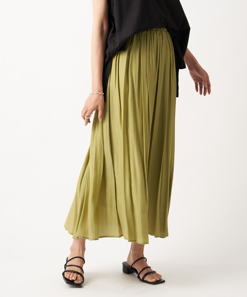 RIVE DROITE（リヴドロワ）の「柔らかく軽やかな印象　レーヨン混ギャザースカート（スカート・レディース・ベージュ/グリーン系その他/チャコールグレー/バイオレット・FREE）」の19枚目の写真