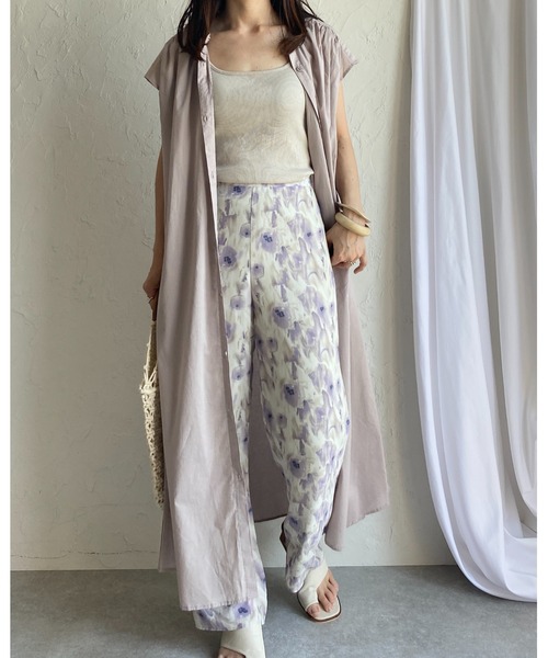 She's Closet(シーズクローゼット)の「スタンドカラーAラインフレアフレンチスリーブロングシャツワンピース(シャツワンピース・レディース・オフホワイト/グレー×サックスブルー/ダークパープル/ダークラベンダー・FREE)」の14枚目の写真