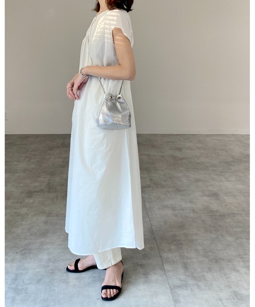 She's Closet(シーズクローゼット)の「スタンドカラーAラインフレアフレンチスリーブロングシャツワンピース(シャツワンピース・レディース・オフホワイト/グレー×サックスブルー/ダークパープル/ダークラベンダー・FREE)」の21枚目の写真