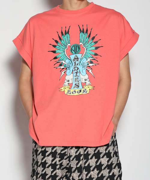 ALDIES(アールディーズ)の「Hell Ear Roll T / ヘルイヤーロールT(Tシャツ/カットソー・メンズ・ホワイト/イエロー/ブラック/ピンク・SMALL/MEDIUM/LARGE)」の1枚目の写真