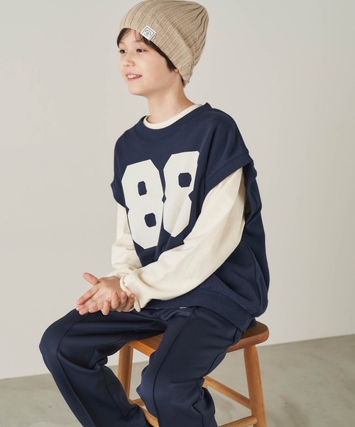 ＆yam（アンドヤム）の「USA裏毛オーバーサイズビッグプリントベスト（ベスト・キッズ・ベージュ/ホワイト/ブルー/ブラック・110-120cm/130-140cm/140-150cm/120-130cm/150-160cm）」の18枚目の写真