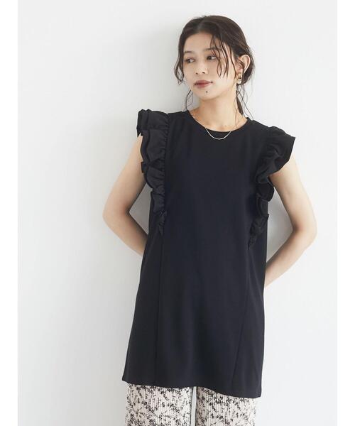 Sugar spoon(シュガースプーン)の「・SUGAR SPOON ラッフルスリーブチュニック*(Tシャツ/カットソー・レディース・カーキ/ベージュ/ブラック/ブルー・FREE)」の13枚目の写真