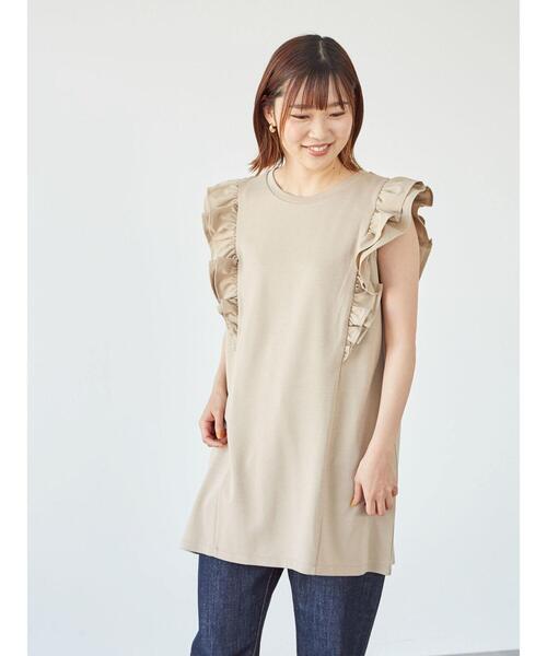 Sugar spoon(シュガースプーン)の「・SUGAR SPOON ラッフルスリーブチュニック*(Tシャツ/カットソー・レディース・カーキ/ベージュ/ブラック/ブルー・FREE)」の14枚目の写真