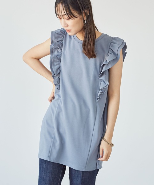 Sugar spoon(シュガースプーン)の「・SUGAR SPOON ラッフルスリーブチュニック*(Tシャツ/カットソー・レディース・カーキ/ベージュ/ブラック/ブルー・FREE)」の4枚目の写真