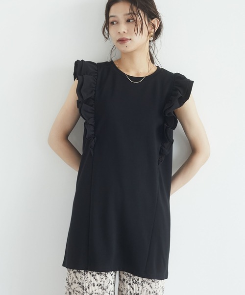 Sugar spoon(シュガースプーン)の「・SUGAR SPOON ラッフルスリーブチュニック*(Tシャツ/カットソー・レディース・カーキ/ベージュ/ブラック/ブルー・FREE)」の2枚目の写真