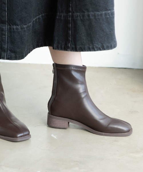 Aunt Marie's（アントマリーズ）の「スクエアトゥストレッチレザーブーツ（ブーツ・レディース・ブラック/ダークブラウン/アイボリー/ベージュ・S/M/L）」の22枚目の写真