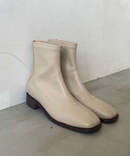 Aunt Marie's（アントマリーズ）の「スクエアトゥストレッチレザーブーツ（ブーツ・レディース・ブラック/ダークブラウン/アイボリー/ベージュ・S/M/L）」の20枚目の写真