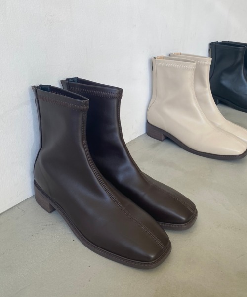Aunt Marie's（アントマリーズ）の「スクエアトゥストレッチレザーブーツ（ブーツ・レディース・ブラック/ダークブラウン/アイボリー/ベージュ・S/M/L）」の17枚目の写真
