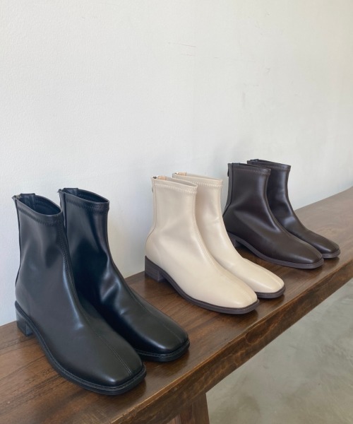 Aunt Marie's（アントマリーズ）の「スクエアトゥストレッチレザーブーツ（ブーツ・レディース・ブラック/ダークブラウン/アイボリー/ベージュ・S/M/L）」の12枚目の写真