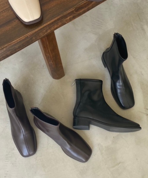 Aunt Marie's（アントマリーズ）の「スクエアトゥストレッチレザーブーツ（ブーツ・レディース・ブラック/ダークブラウン/アイボリー/ベージュ・S/M/L）」の10枚目の写真