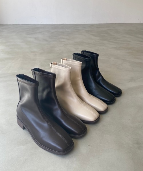 Aunt Marie's（アントマリーズ）の「スクエアトゥストレッチレザーブーツ（ブーツ・レディース・ブラック/ダークブラウン/アイボリー/ベージュ・S/M/L）」の14枚目の写真