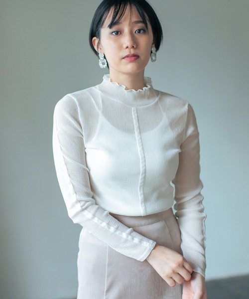 PAGEBOY(ページボーイ)の「ラインスリーブシアータートル(Tシャツ/カットソー・レディース・オフホワイト/ブラック・FREE)」の1枚目の写真