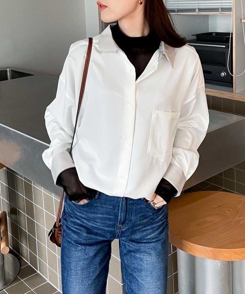 classicalelf（クラシカルエルフ）の「上級見え。メンズライクバイカラークレリックBIGシルエットシャツ（シャツ/ブラウス・レディース・ライトグレー/ホワイト/ベージュ/ライトベージュ・X-LARGE/LARGE/MEDIUM/SMALL）」の14枚目の写真