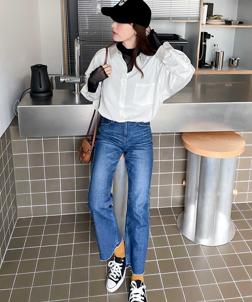 classicalelf（クラシカルエルフ）の「上級見え。メンズライクバイカラークレリックBIGシルエットシャツ（シャツ/ブラウス・レディース・ライトグレー/ホワイト/ベージュ/ライトベージュ・X-LARGE/LARGE/MEDIUM/SMALL）」の15枚目の写真