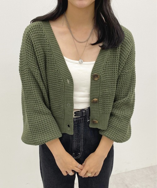 apres jour(アプレジュール)の「ワッフル編みカーデ【ZOZOTOWN限定アイテム】(カーディガン/ボレロ・レディース・グリーン系その他/アイボリー/ライトベージュ/モカ・フリー/X-LARGE)」の4枚目の写真
