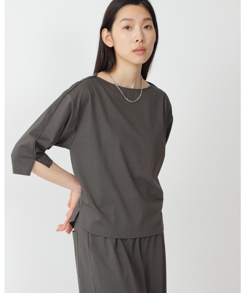 human woman(ヒューマンウーマン)の「プレ-ティング天竺 プルオーバー(Tシャツ/カットソー・レディース・グレー/ボルドー/カーキ・MEDIUM)」の1枚目の写真