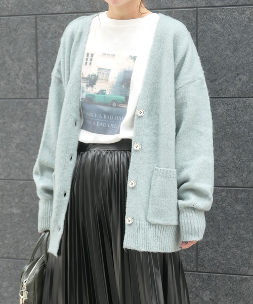 CORNERS（コーナーズ）の「モヘアライクビックカーディガン（カーディガン/ボレロ・レディース・ブラック/サックスブルー/アイボリー/グリーン・M）」の9枚目の写真