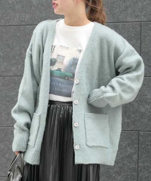 CORNERS（コーナーズ）の「モヘアライクビックカーディガン（カーディガン/ボレロ・レディース・ブラック/サックスブルー/アイボリー/グリーン・M）」の10枚目の写真