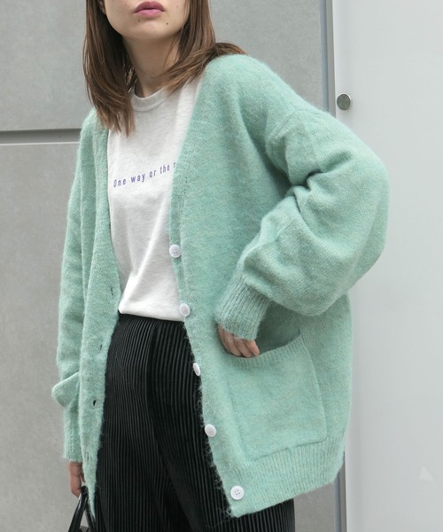 CORNERS（コーナーズ）の「モヘアライクビックカーディガン（カーディガン/ボレロ・レディース・ブラック/サックスブルー/アイボリー/グリーン・M）」の11枚目の写真