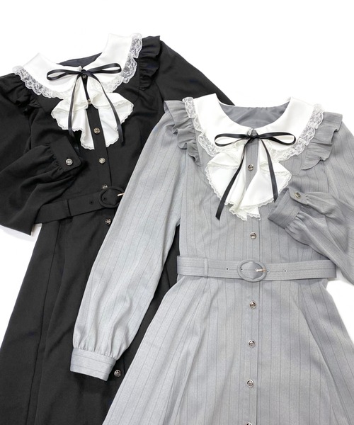 Secret Honey(シークレットハニー)の「ヨークフリルラッフルミディ丈ワンピース(ワンピース・レディース・ブラック/グレー・MEDIUM)」の8枚目の写真