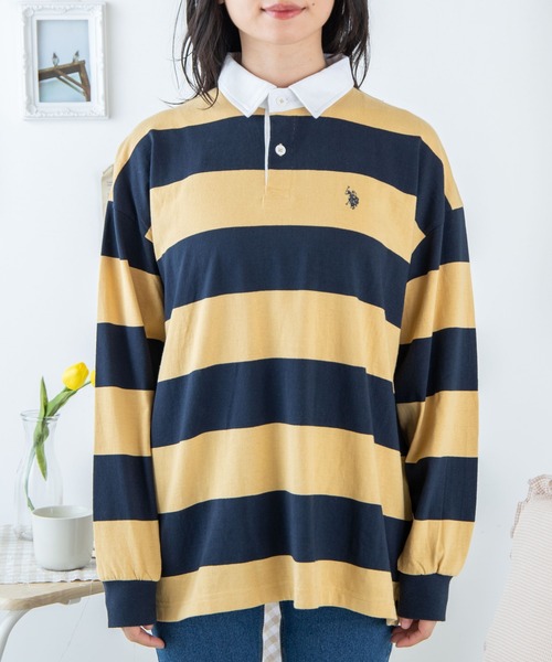 U.S. POLO ASSN.（ユーエスポロアッスン）の「∴WEGO/U.S.POLO ASSN.ボーダーラガーシャツ（ポロシャツ・レディース・その他1/グリーン系その他5/イエロー系その他6・FREE）」の8枚目の写真
