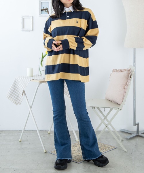 U.S. POLO ASSN.（ユーエスポロアッスン）の「∴WEGO/U.S.POLO ASSN.ボーダーラガーシャツ（ポロシャツ・レディース・その他1/グリーン系その他5/イエロー系その他6・FREE）」の7枚目の写真