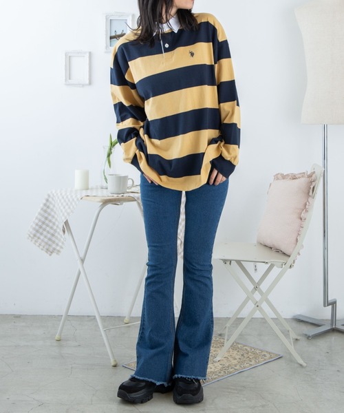 U.S. POLO ASSN.（ユーエスポロアッスン）の「∴WEGO/U.S.POLO ASSN.ボーダーラガーシャツ（ポロシャツ・レディース・その他1/グリーン系その他5/イエロー系その他6・FREE）」の13枚目の写真