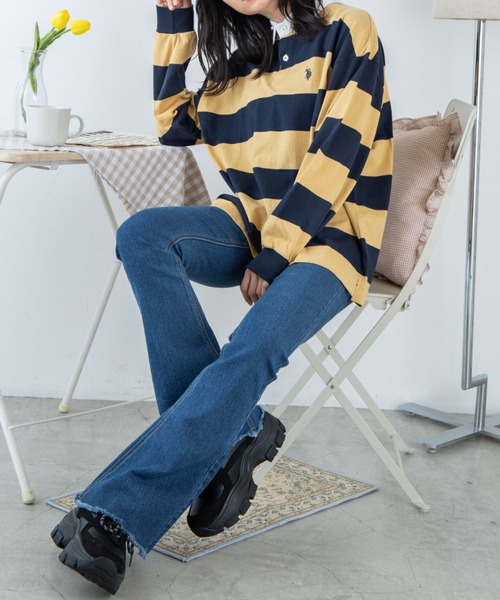 U.S. POLO ASSN.（ユーエスポロアッスン）の「∴WEGO/U.S.POLO ASSN.ボーダーラガーシャツ（ポロシャツ・レディース・その他1/グリーン系その他5/イエロー系その他6・FREE）」の16枚目の写真