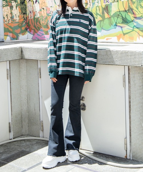 U.S. POLO ASSN.（ユーエスポロアッスン）の「∴WEGO/U.S.POLO ASSN.ボーダーラガーシャツ（ポロシャツ・レディース・その他1/グリーン系その他5/イエロー系その他6・FREE）」の4枚目の写真