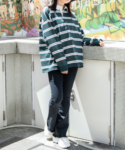 U.S. POLO ASSN.（ユーエスポロアッスン）の「∴WEGO/U.S.POLO ASSN.ボーダーラガーシャツ（ポロシャツ・レディース・その他1/グリーン系その他5/イエロー系その他6・FREE）」の10枚目の写真