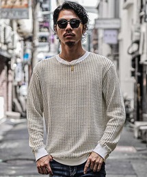 SOMEDIFF | 【JOKER】ビッグシルエット2トーンワッフルトレーナー オーバーサイズ トップス(スウェット)