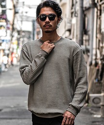 SOMEDIFF | 【JOKER】スウェットビッグシルエット2トーンワッフルトレーナー オーバーサイズ トップス(スウェット)