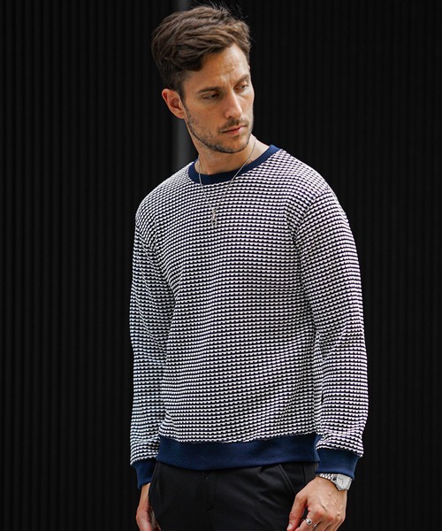 SOMEDIFF（サムディフ）の「【SOEMDIFF】スウェットビッグシルエット2トーンワッフルトレーナー メンズ オーバーサイズ スウェット 春服 冬服（スウェット・メンズ・ブラック/ベージュ/ネイビー/グレー/ホワイト×ネイビー/ホワイト/ブラック系・M/L/XL）」の2枚目の写真